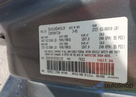 2005 Dodge Dakota St из США, поврежденный, VIN 1D7HE22K35S281162